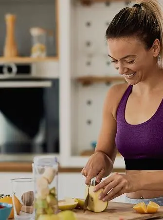 The girl is cutting fruits